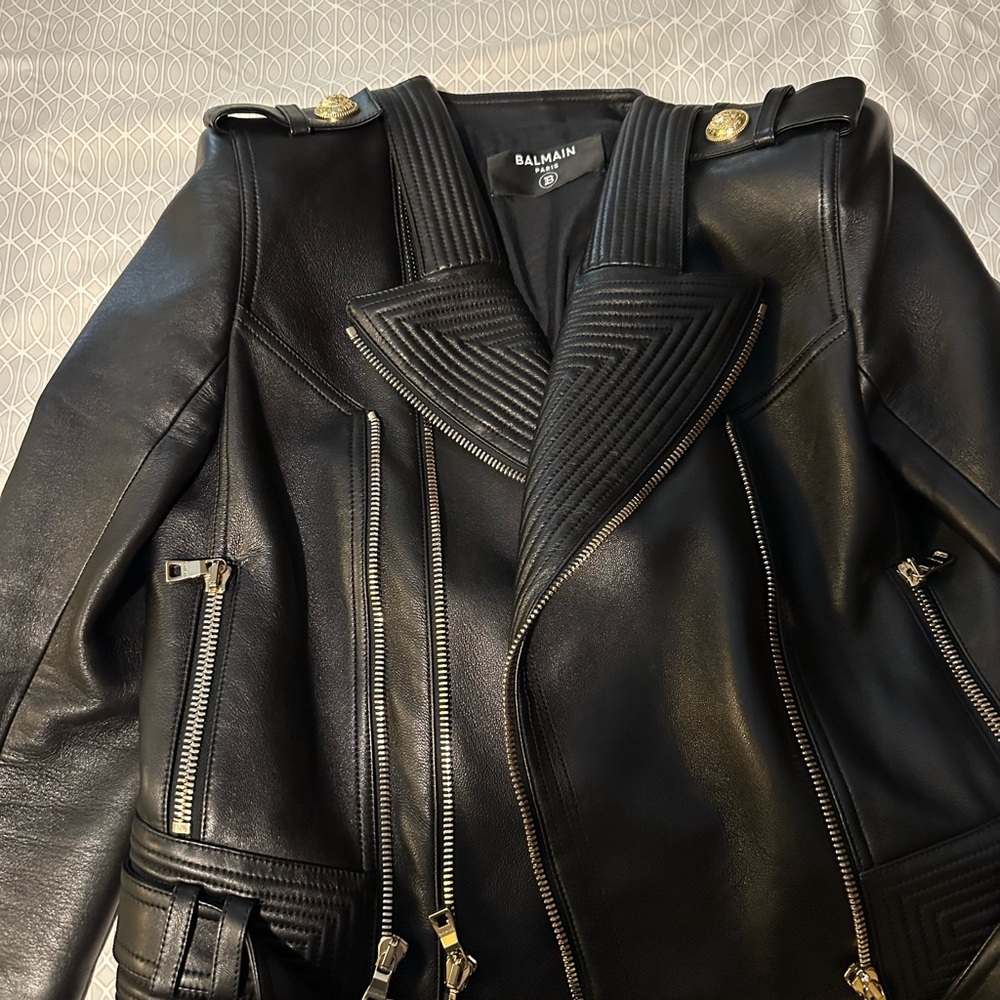 Balmain Leather Jacket with Gold Accent